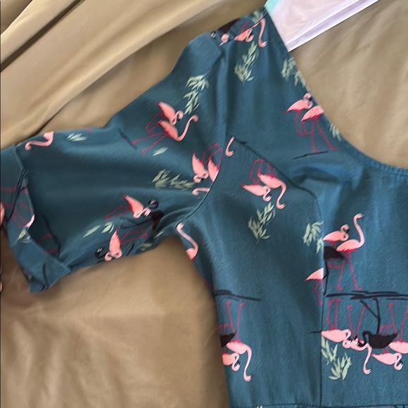 Collectif Teal Flamingo Swing Dress - Picture 4 of 5